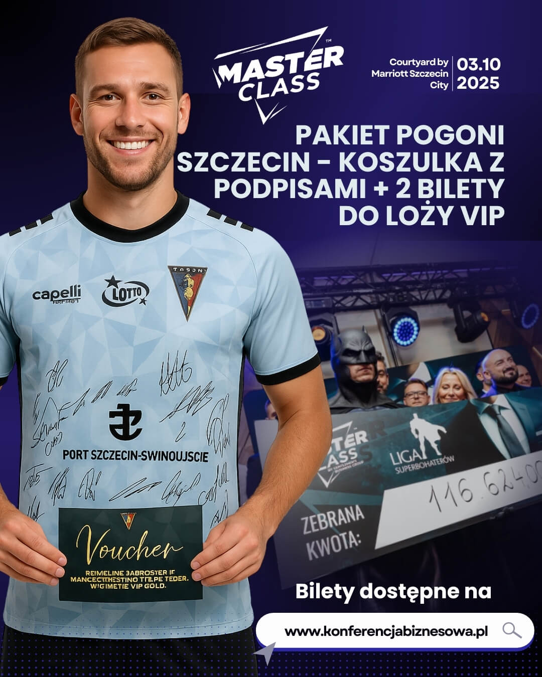 Pakiet Pogoni Szczecin — koszulka z podpisami i 2 bilety VIP